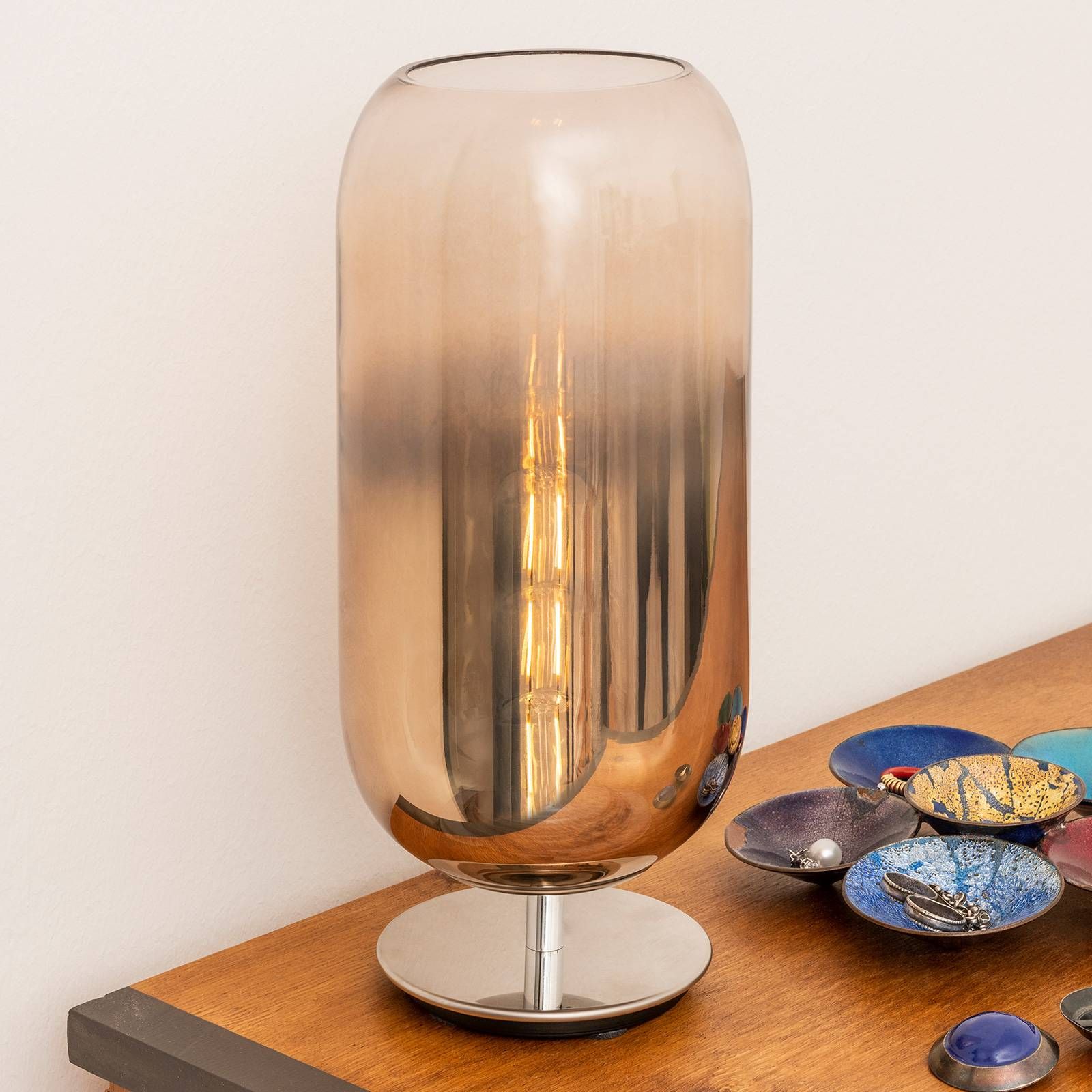 Artemide Gople stolová lampa bronzová/strieborná, Obývacia izba / jedáleň, hliník, sklo, E27, 20W, K: 48.5cm