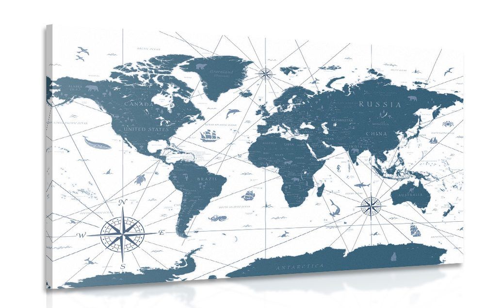 Obraz mapa v modrom prevedení