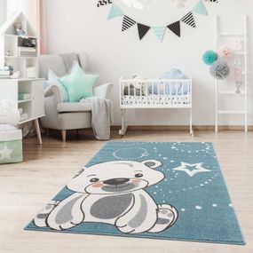 DomTextilu Modrý detský koberec na hranie roztomilý medvedík 41834-197208