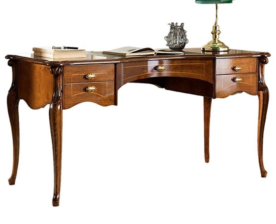 Estila Rustikálny luxusný písací stôl Pasiones z masívneho dreva a vyrezávanými nožičkami s piatimi zásuvkami 150cm