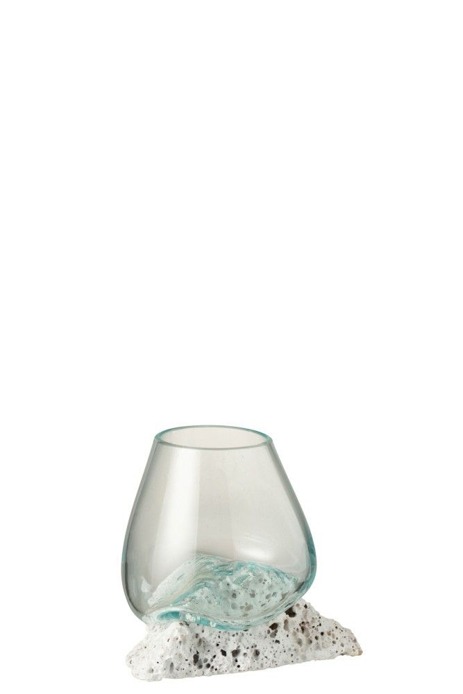 Sklenená váza vsadená na lávový kameň Lava M - 17 * 12,5 * 13,5 cm