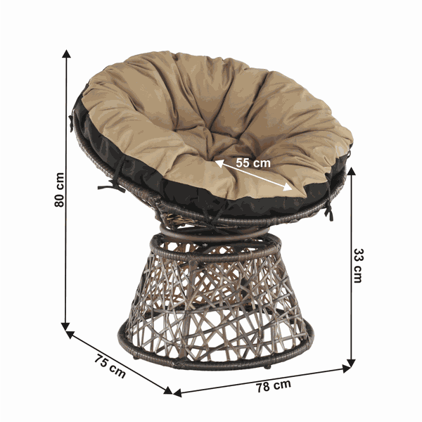 Otočné kreslo s vankúšom, hnedá/čierna/béžová, TRISS