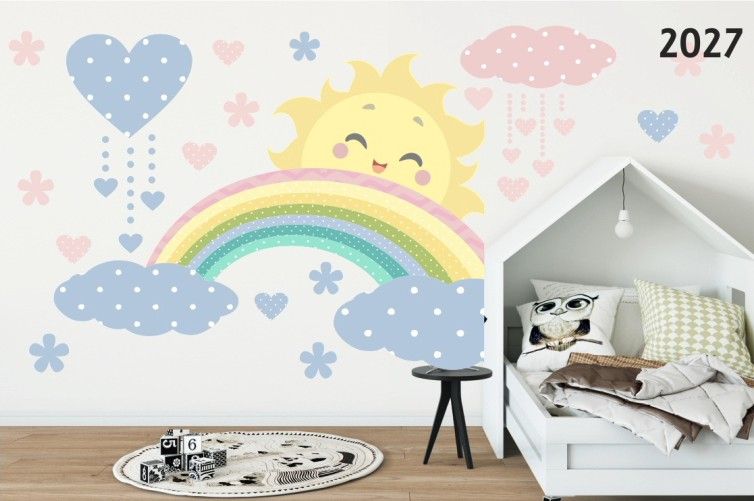 DomTextilu Krásna nálepka na stenu v pastelových farbách slniečko dúha a mraky 60 x 120 cm 46593-217494  