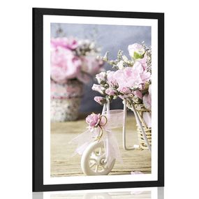 Plagát s paspartou romantický ružový karafiát vo vintage nádychu - 60x90 silver