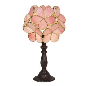Růžová stolná lampa Tiffany Bloom - 21*21*38 cm E14/max 1*25W