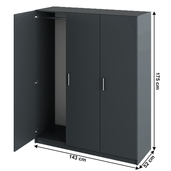 3-dverová skriňa, grafit, GREEN