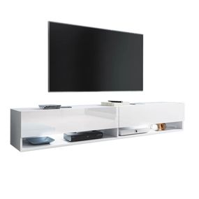 Expedo TV stolík MENDES A 180, 180x30x32, biela/biela lesk, s LED osvetlením