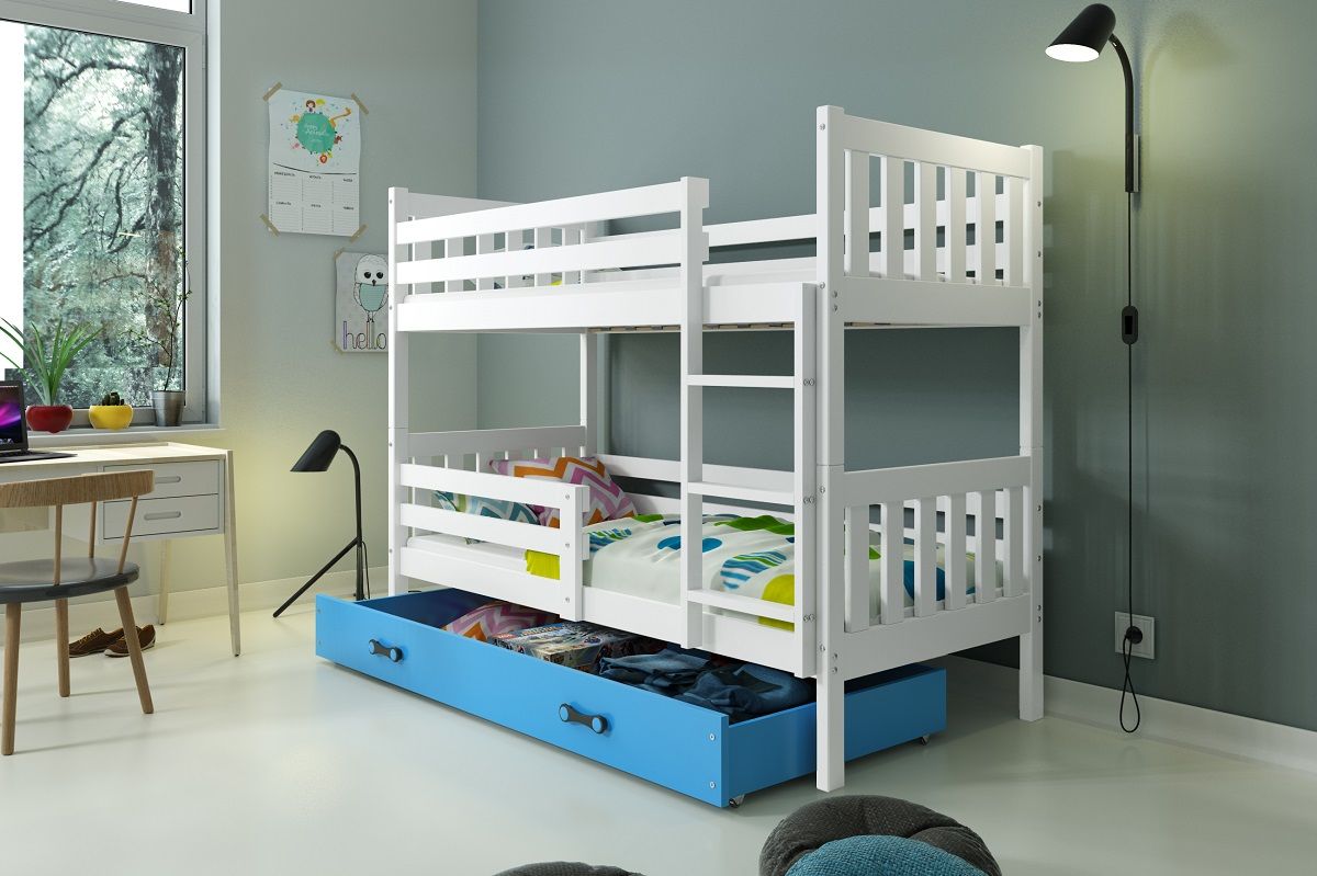 Poschodová posteľ CARINO - 190x80cm - Biela - Modrá