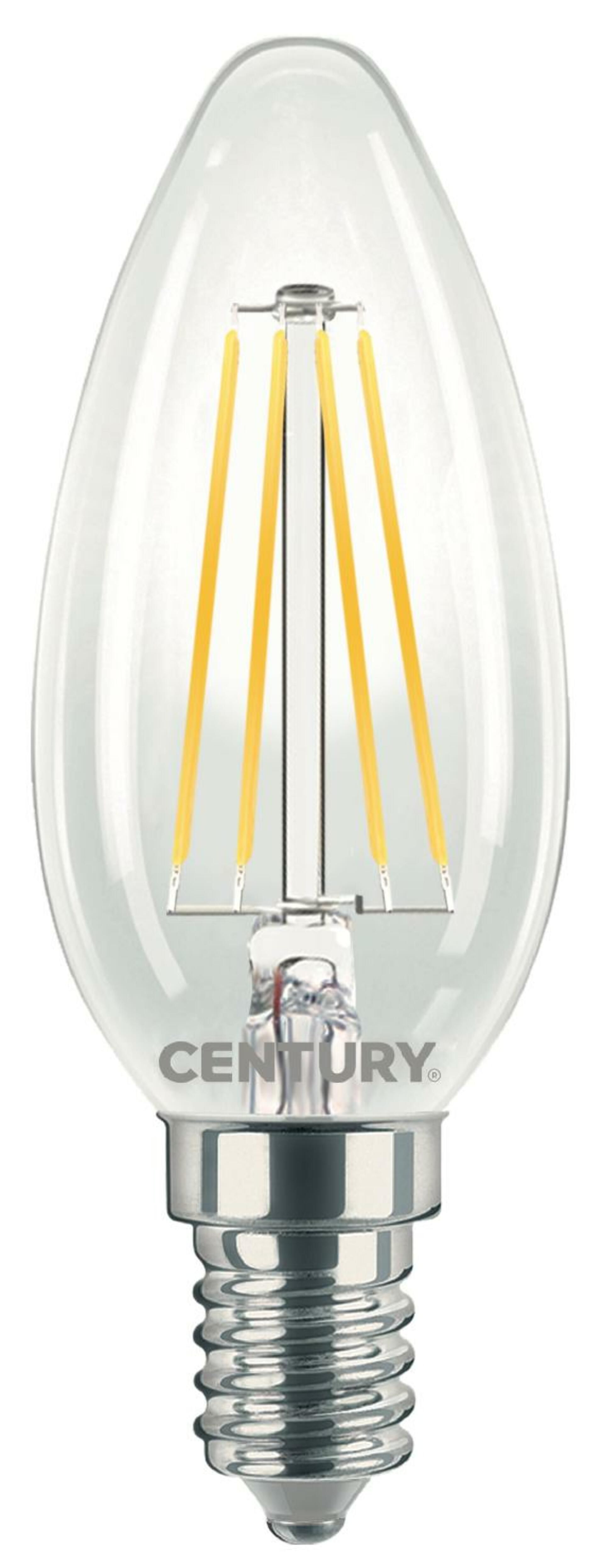 CENTURY LED FILAMENT SVÍČKA ČIRÁ 4W E14 2700K 470Lm 360d 35x98mm IP20 CEN INM1-041427