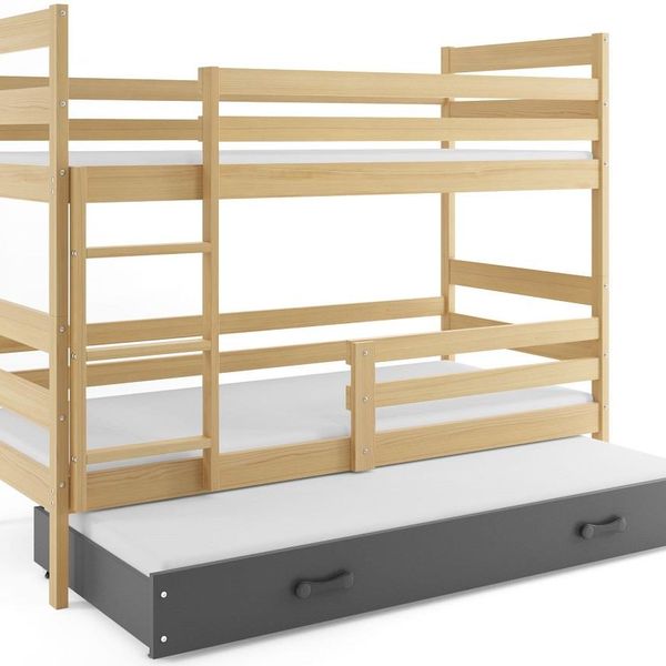 Poschodová posteľ s prístelkou ERIK 3 - 160x80cm - Borovica - Grafitová