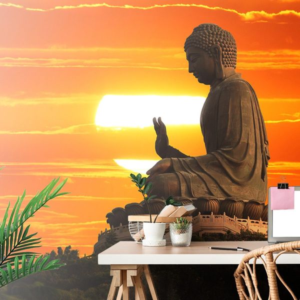 Samolepiaca tapeta socha Budhu pri západe slnka - 450x300