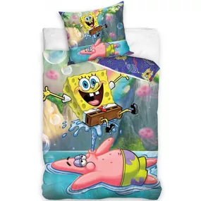 Carbotex · Bavlnené posteľné obliečky SpongeBob - motív Patrik robí vodotrysk - 100% bavlna Renforcé - 70 x 90 cm + 140 x 200 cm