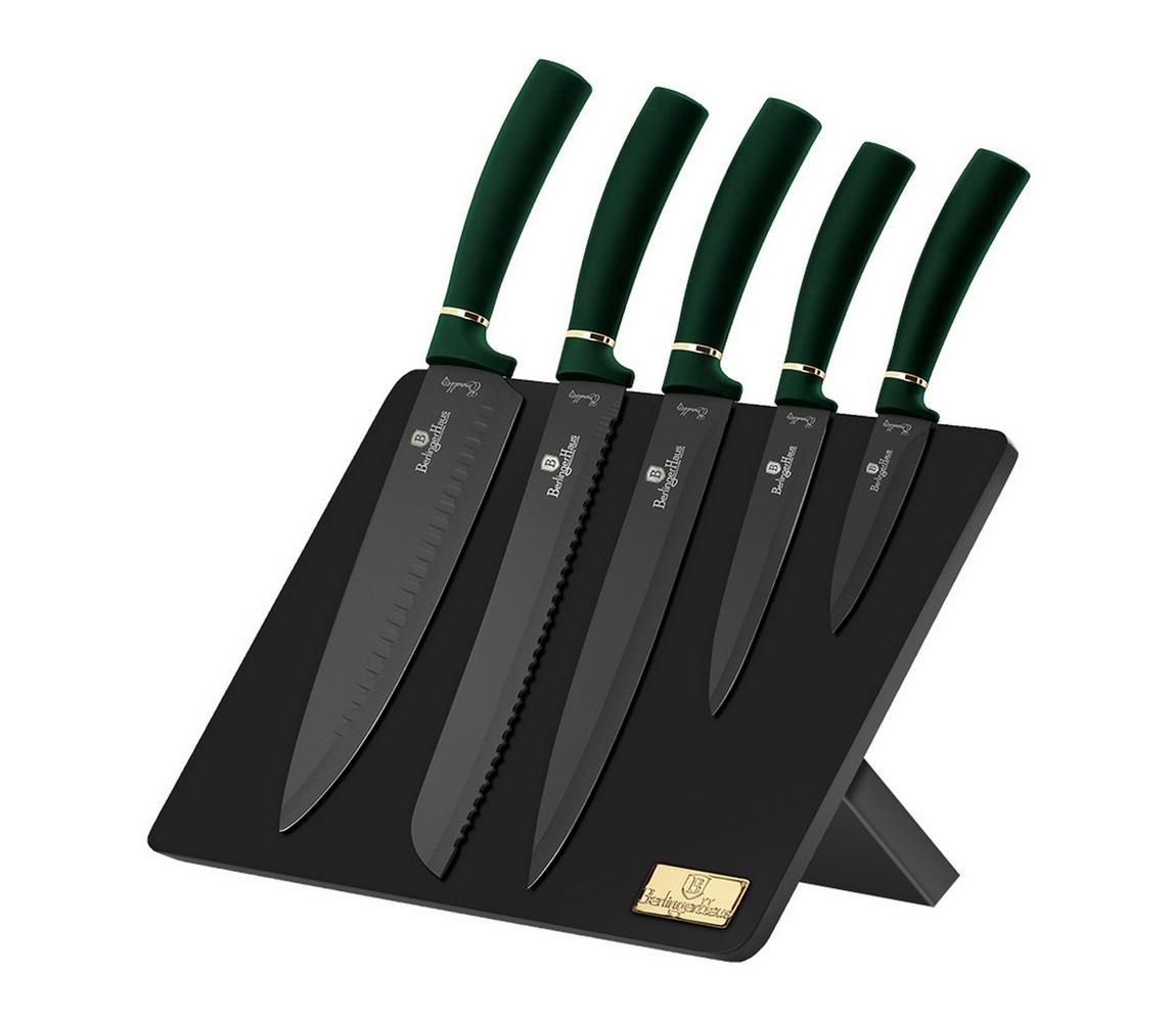 BerlingerHaus - Sada nerezových nožov s magnetickým stojanom 6 ks zelená/čierna