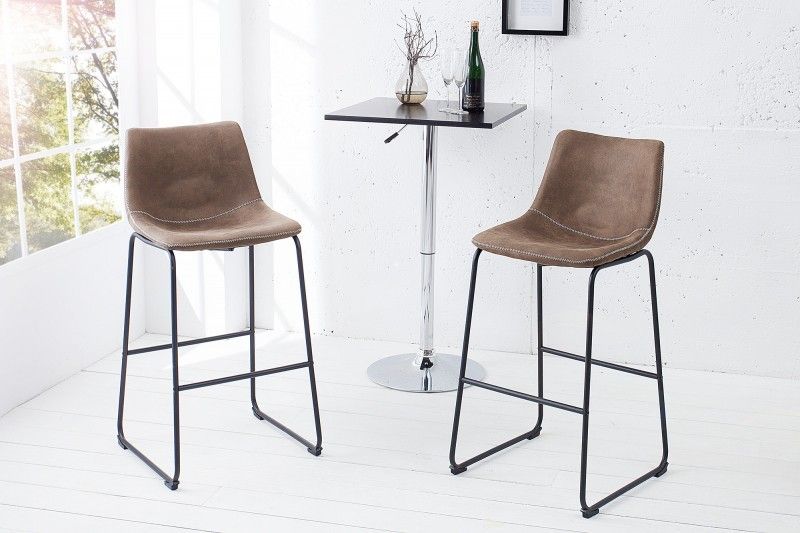 Estila Industriálna barová stolička Laner s hnedým čalúnením na čiernych kovových nožičkách 100cm