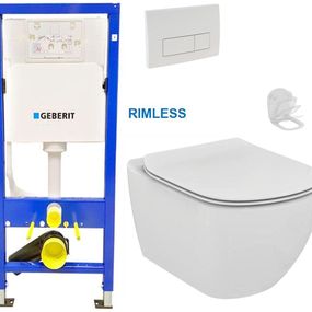 GEBERIT DuofixBasic s bielym tlačidlom DELTA51 + WC Ideal Standard Tesi se sedlem RIMLESS 458.103.00.1 51BI TE2