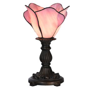 Clayre&Eef Stolová lampa 5LL-6099 v ružovej, štýl Tiffany, Obývacia izba / jedáleň, polyrezín, sklo, E14, 25W, K: 30cm