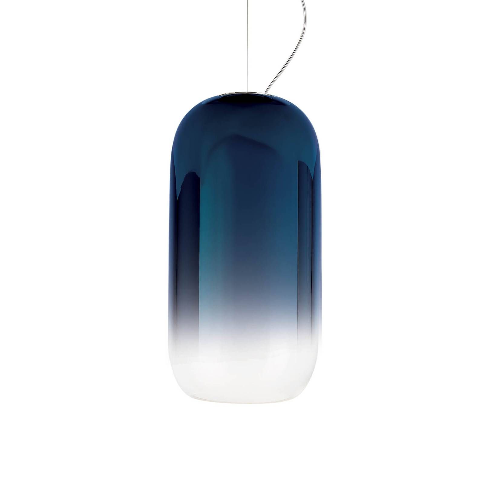Artemide Gople závesná lampa, modrá/čierna, Obývacia izba / jedáleň, fúkané sklo, hliník, E27, 20W, K: 42cm