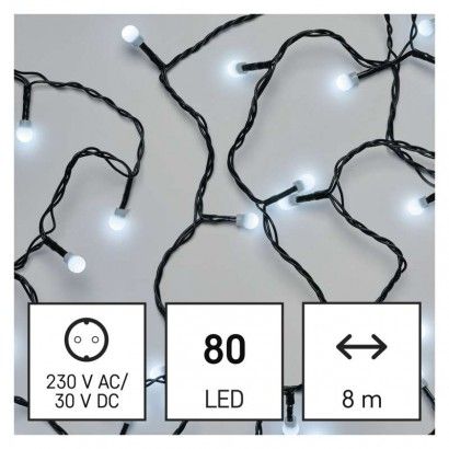 LED vianočná cherry reťaz – guličky, 8 m, vonkajšia aj vnútorná, studená biela, programy