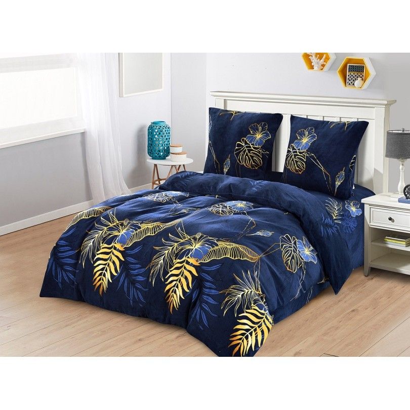 DomTextilu Mikroplyšové posteľné obliečky modrej farby s rastlinným motívom  Modrá 68698-244462