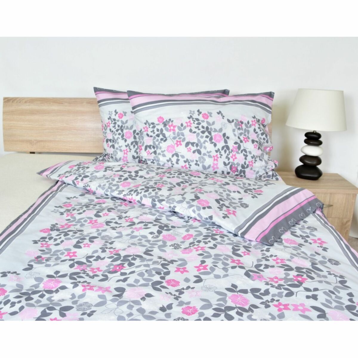 Súprava 1 + 1 posteľnej bavlneného obliečky, Ružovošedé kvety