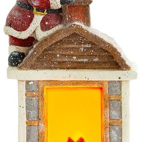 Dekorácia MagicHome Vianoce, Santa s kozubom, 9 LED, 3xAA, keramika, 27,50x19x51 cm