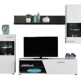 Moderná obývacia zostava s osvetlením aksel - biela/dub čierny