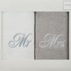 DomTextilu Béžovo biele bavlnené uteráky s nápisom MR a MRS Béžová