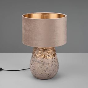 Reality Leuchten Stolová lampa Kiran, Ø 26 cm, keramika, sivá, Obývacia izba / jedáleň, keramika, zamat, E27, 60W, K: 38cm