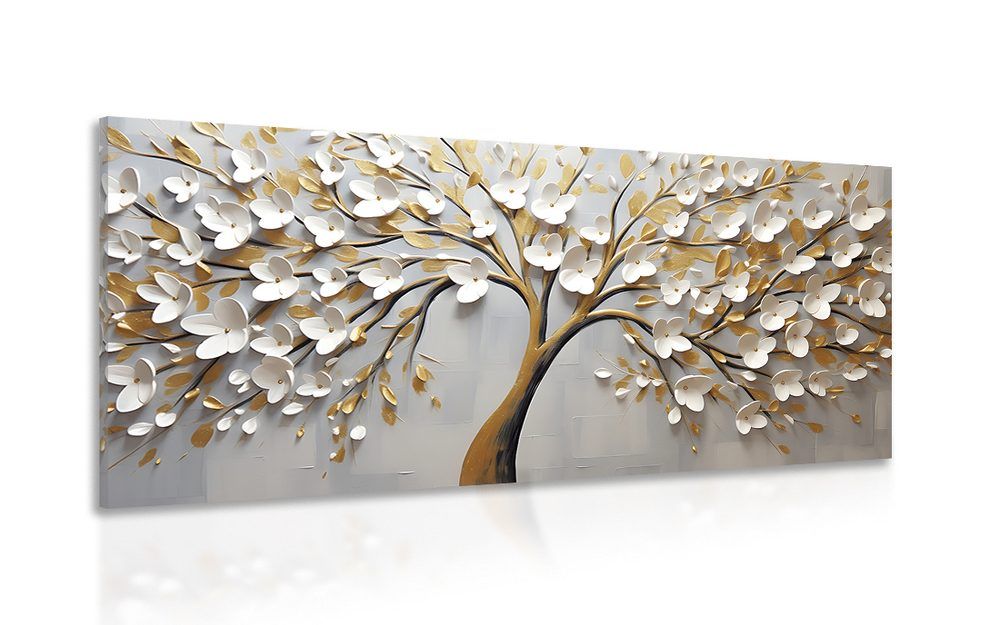 Obraz zlatý strom s kvetmi - 100x50