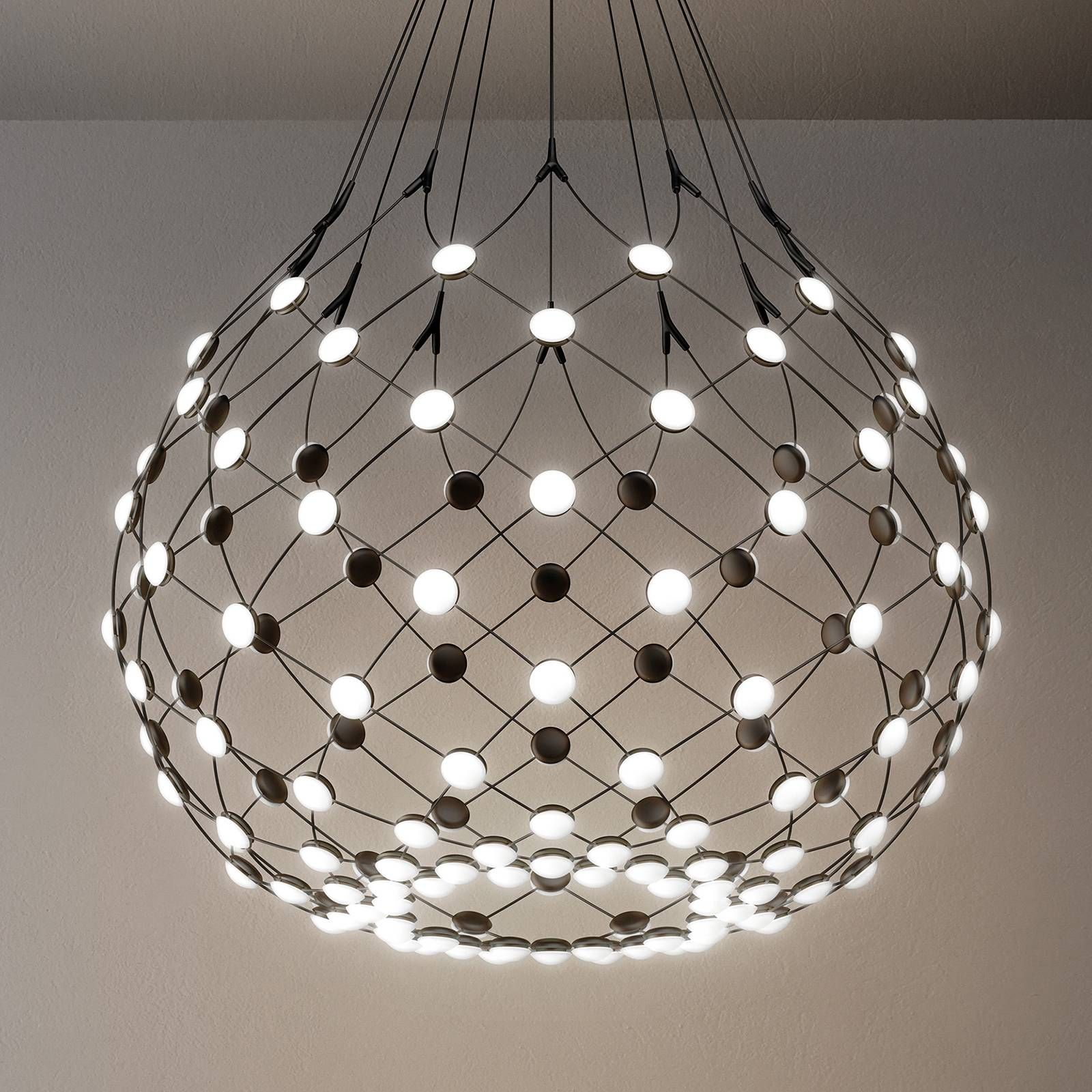 Luceplan Mesh závesná lampa Ø 80 cm Wireless 1m, Obývacia izba / jedáleň, kov, polykarbonát, 50W, K: 60cm