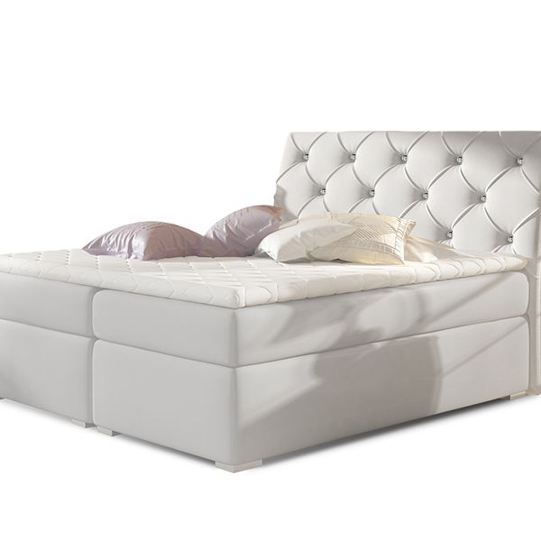 Čalúnená manželská posteľ s úložným priestorom Beneto 180 - biela