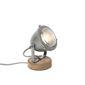 Industriálna stolná lampa oceľ s drevom 16,5 cm - Emado