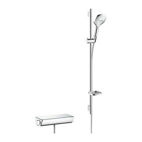 Hansgrohe Raindance Select E - 120 sprchová súprava na stenu s termostatom Ecostat Select a sprchovou tyčou 90 cm, biela-chróm 27039400