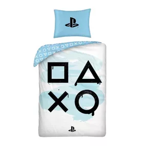 Halantex · Bavlnené posteľné obliečky PlayStation - bileo / modré - 100% bavlna - 70 x 90 cm + 140 x 200 cm