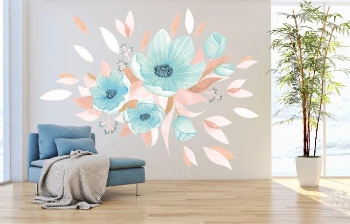 DomTextilu Nálepka na stenu do interiéru kytica modrých kvetov 150 x 300 cm