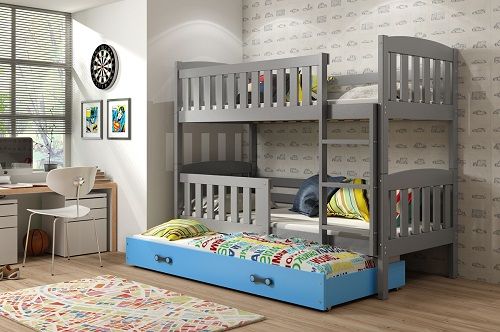 Poschodová posteľ s prístelkou KUBO 3 - 200x90cm Grafitová - Modrá