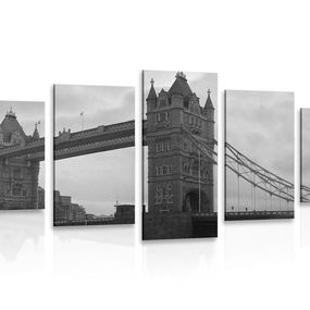 5-dielny obraz Tower Bridge v Londýne v čiernobielom prevedení
