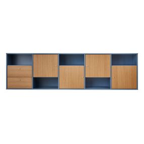 Modrá/v prírodnej farbe nízka závesná komoda v dekore duba 220x61 cm Mistral – Hammel Furniture