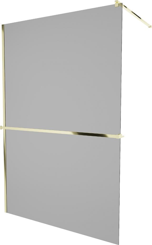 MEXEN/S - KIOTO Sprchová zástena WALK-IN s poličkou a držiakom uterákov 80 x 200 cm, grafit 8 mm, zlatá 800-080-121-50-40
