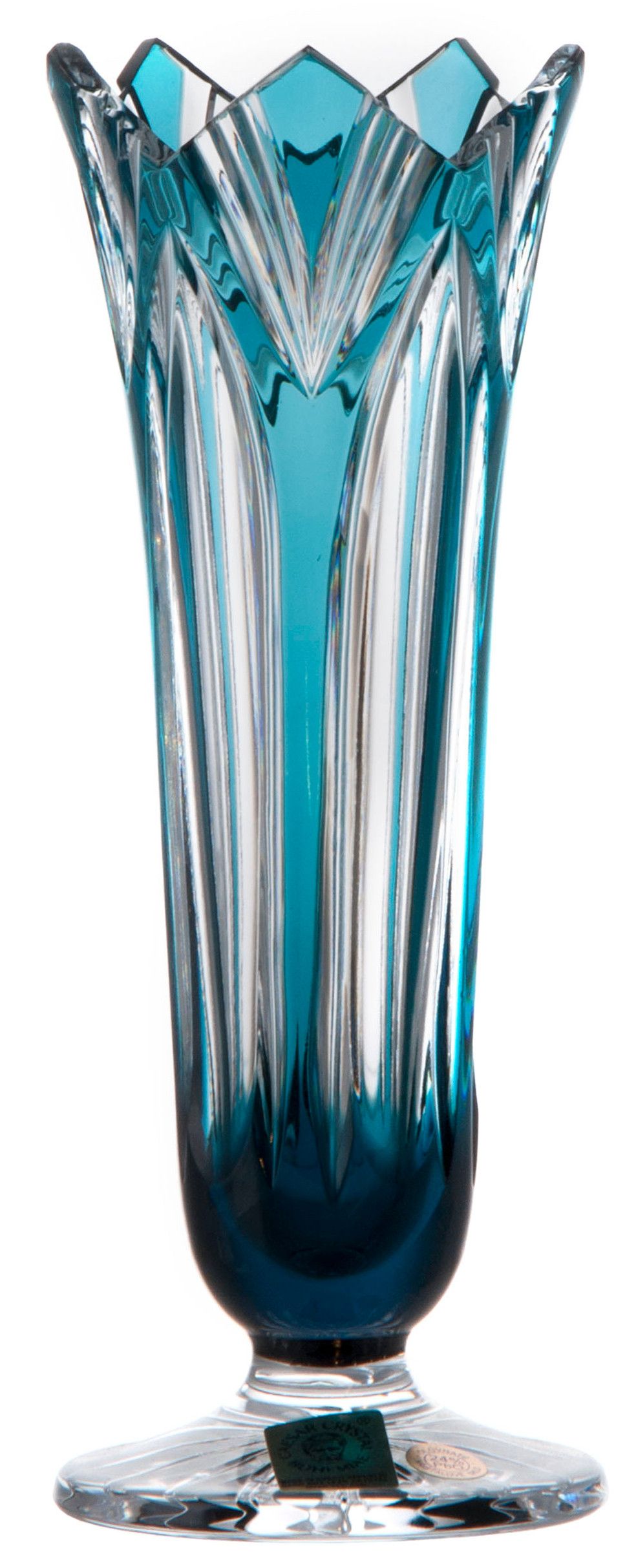 Krištáľová váza Lotos, farba azúrová, výška 175 mm