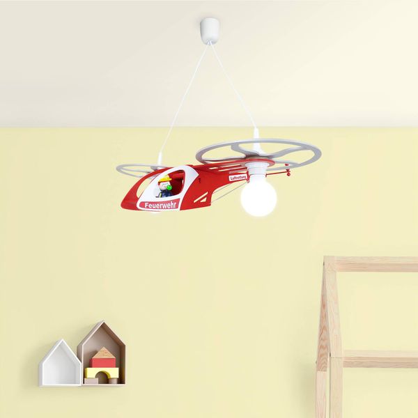 Elobra Závesná lampa Helikoptéra Fred pre detskú izbu, Detská izba, drevo, E27, 40W, P: 60 cm, L: 40 cm, K: 15cm