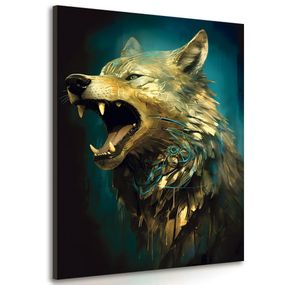 Obraz modro-zlatý vlk - 80x120