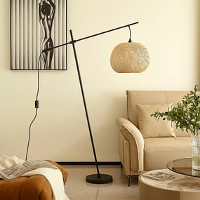 Lindby Dabila stojacia lampa bambus výška 160 cm, Obývacia izba / jedáleň, bambus, železo, E27, 15W, L: 40 cm, K: 165cm