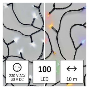 LED vianočná reťaz 2v1, 10 m, vonkajšia aj vnútorná, studená biela/multicolor, programy