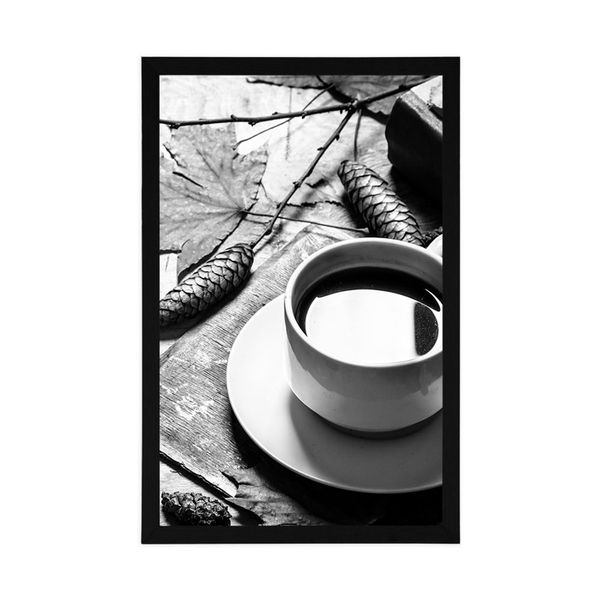 Plagát šálka kávy v jesennom nádychu v čiernobielom prevedení - 30x45 black