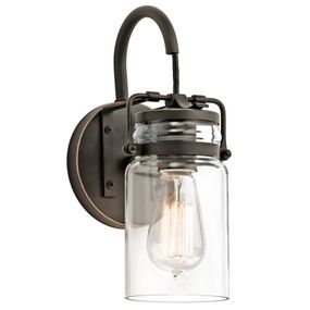 KICHLER Transparentné tienidlo – nástenná lampa Brinley, Obývacia izba / jedáleň, kov, sklo, E27, 100W, L: 12.7 cm, K: 29.2cm