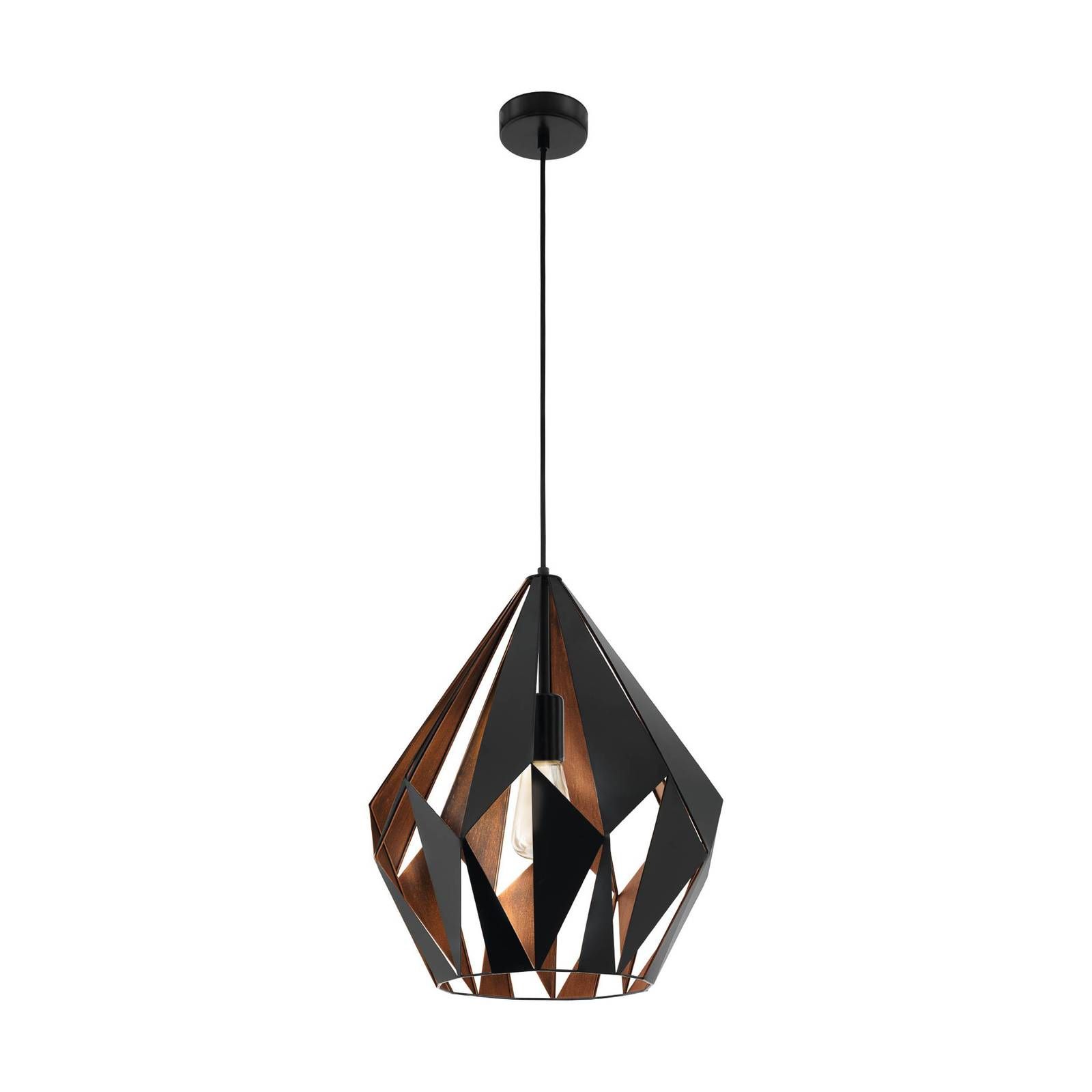 EGLO Závesná lampa Carlton, čierna/medená, Ø 38, 5 cm, Obývacia izba / jedáleň, oceľ, E27, 60W