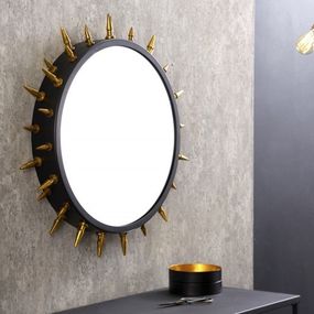 Estila Extravagantné moderné nástenné zrkadlo Ekkart kruhového tvaru s čiernym rámom so zlatými ostňami 66cm