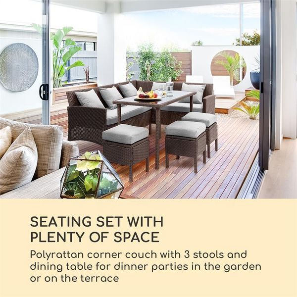 Blumfeldt Titania Dining Lounge Set, záhradná sedacia súprava, hnedá/svetlosivá