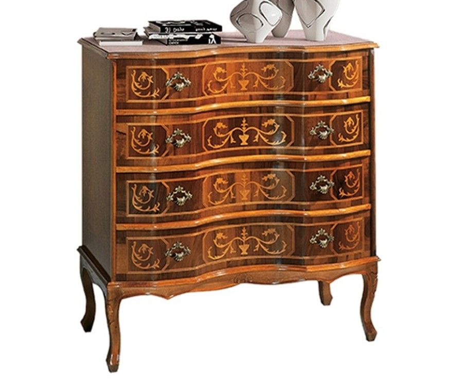 Estila Rustikálna luxusná komoda Clasica z masívneho dreva so štyrmi zásuvkami s ornamentálnym zdobením 106cm